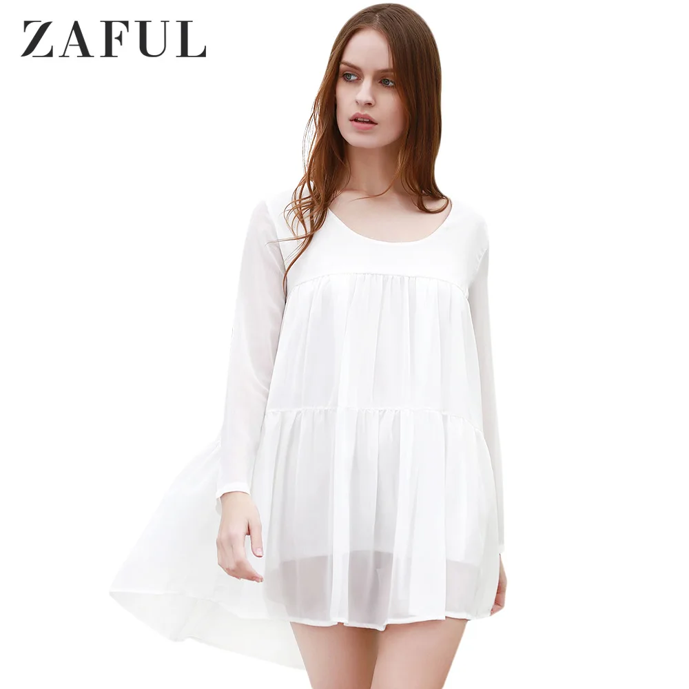 ZAFUL Boho милое летнее платье женское с высокой талией и длинными рукавами туника