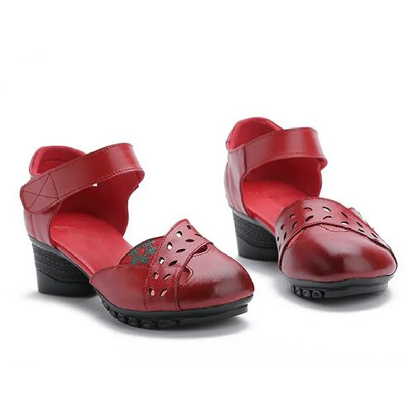 Женские босоножки из воловьей кожи на толстом каблуке | Обувь