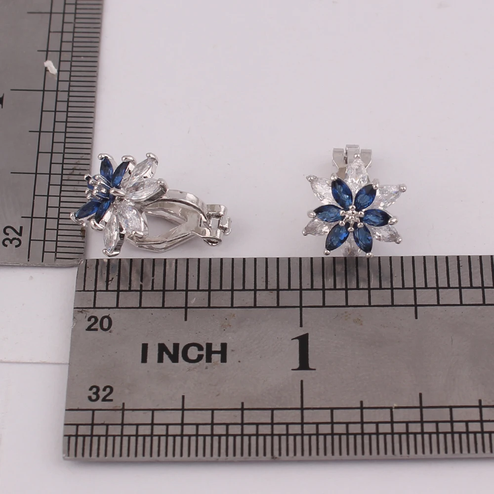 Женские серьги клипсы с фианитом GRACE JUN двойным сердцем без пирсинга украшение