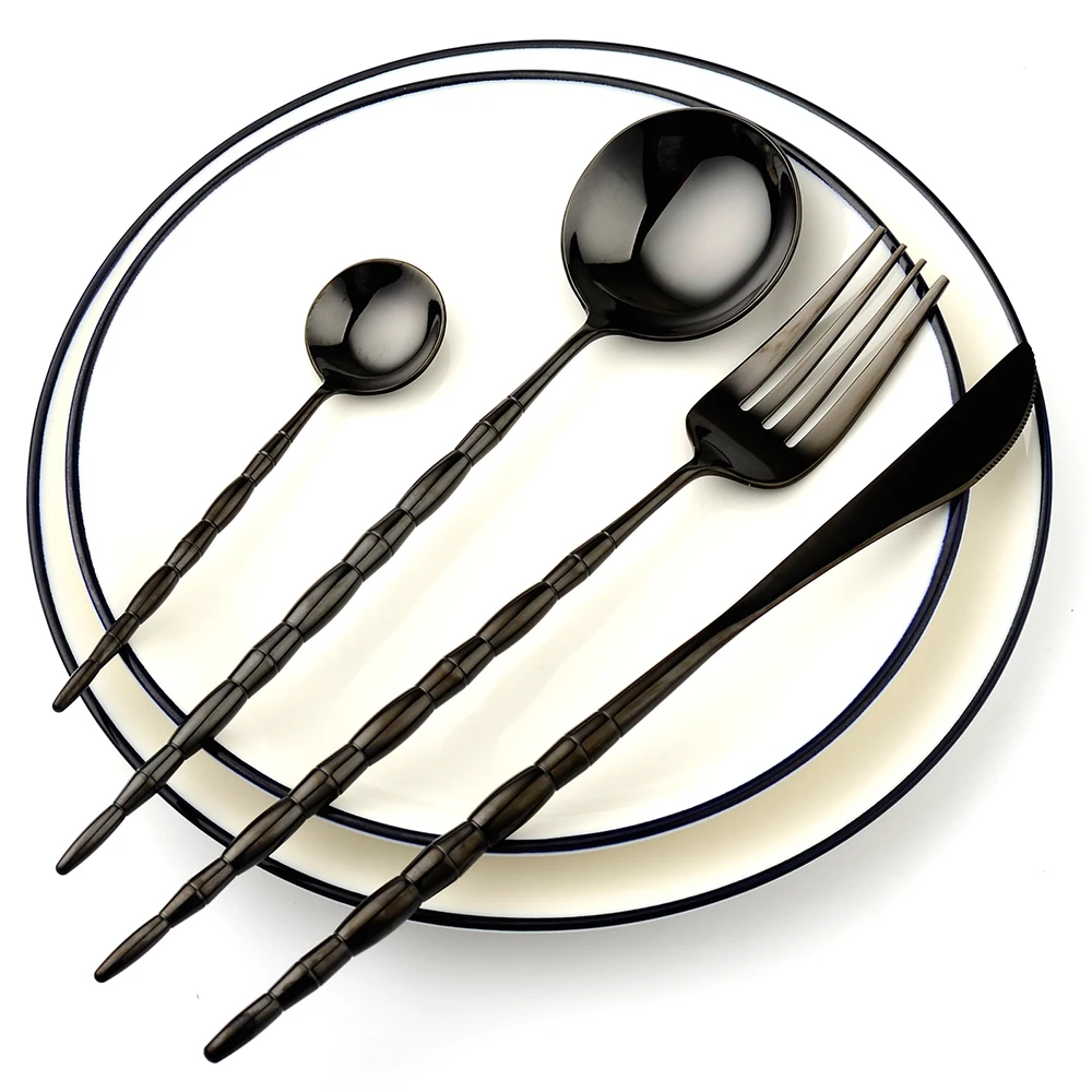 4 шт./компл. набор столовых приборов из нержавеющей стали в форме бамбука посуды