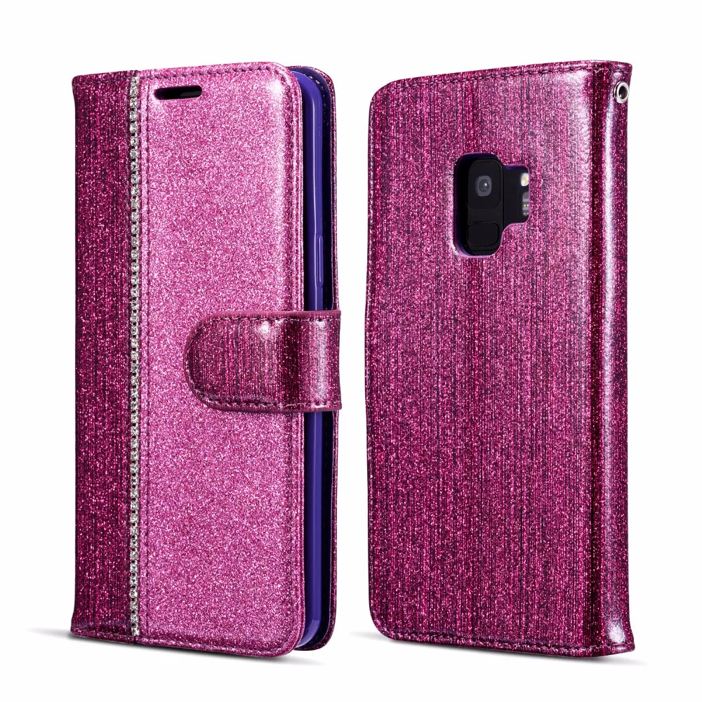 Чехол для телефона Etui, чехол для samsung Galaxy A3 A5 J6 A6 A8 S7 Edge S8 S9 Plus Note 9 с IMD, блестящий флип-кошелек