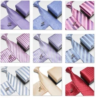 2019 mens fashion high quality grip neck tie set neckties cufflinks silk ties cuff links pocket handkerchief