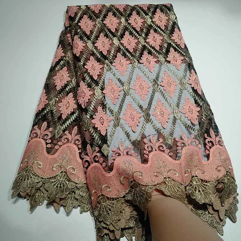 

2019 Latest African Lace Fabric High Quality French Net Embroidery Tulle Lace Nigerian Stone Fabric For Wedding Party Dress