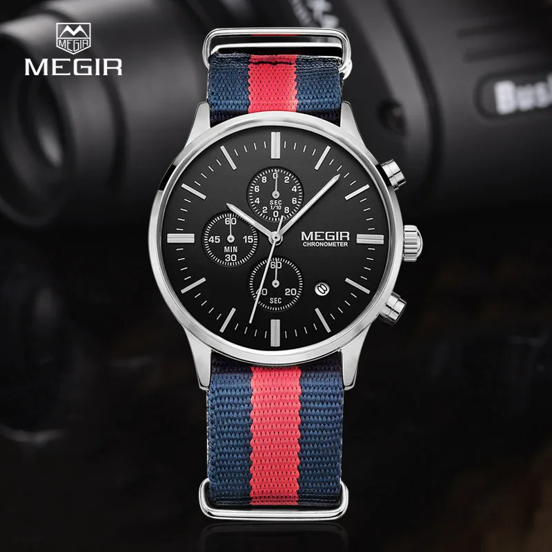 MEGIR спортивные мужские часы Топ бренд класса люкс мужской холщовый ремешок