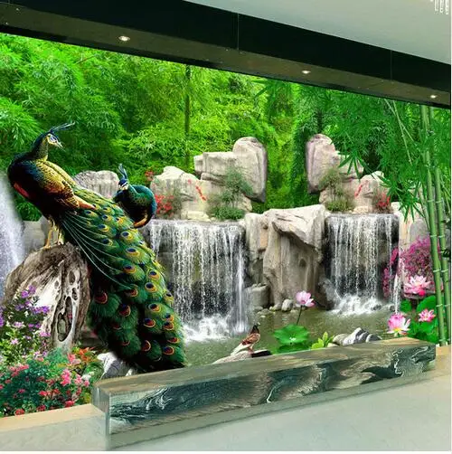 3D настенная роспись природный пейзаж бумага бамбуковый лес водопад постельные