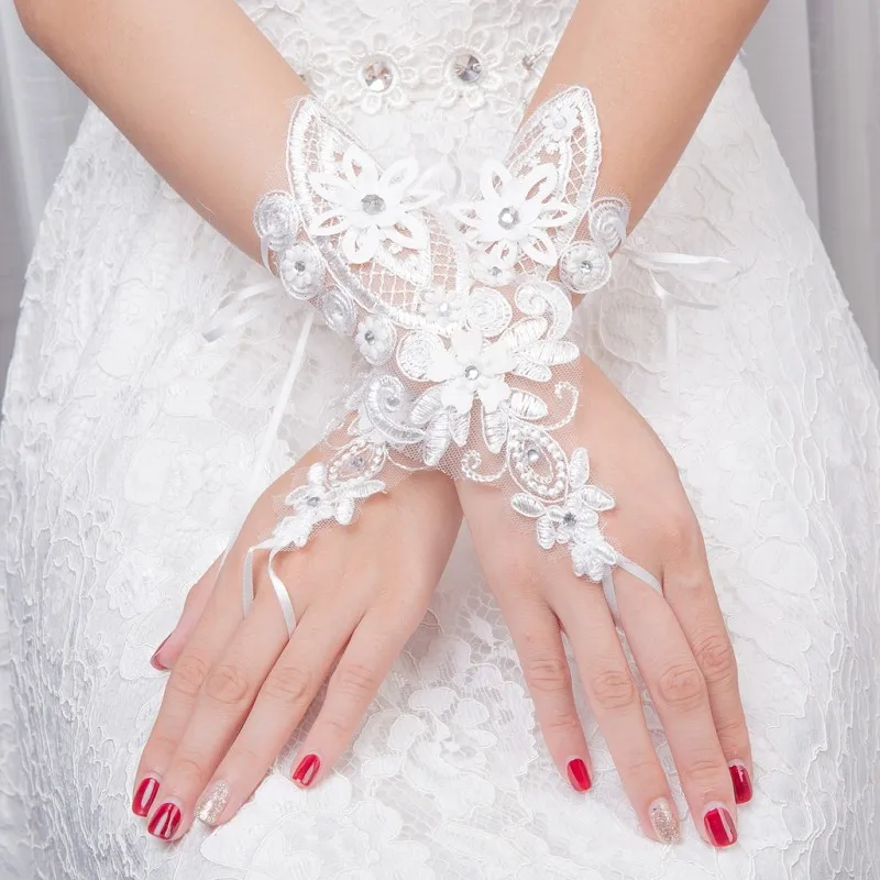 Fingerless Bride Wedding Gloves With Rhinestone Lace Women Opera Length Fashion Accessories | Свадьбы и торжества