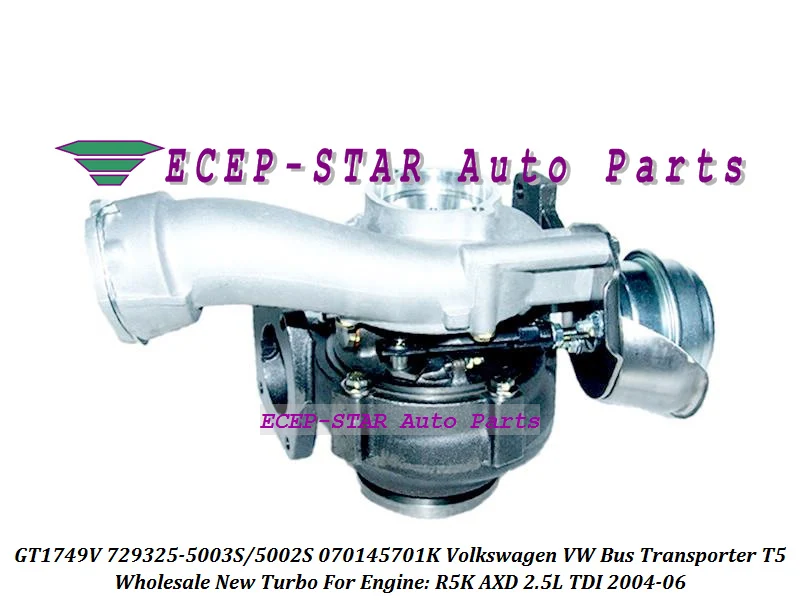 Турбо GT1749V 729325 5003S 5002S 070145701K 070145701KX 070145701KV для автобуса VW транспортера T5 2004 R5K AXD