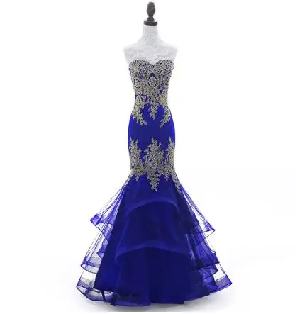Vestidos de festa vestido longo para casamento 7 цветов золотого кружева Кристалл сексуальное платье подружки невесты в стиле русалки плюс размер - Цвет: Royal blue