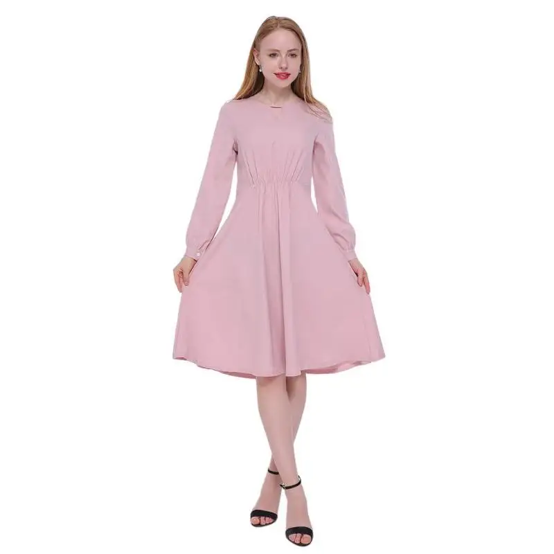 Autumn Winter Long Sleeve Casual Dresses Girl Women 2018 Puff Blue White Pink Midi Party Swing Dress Clothes | Женская одежда