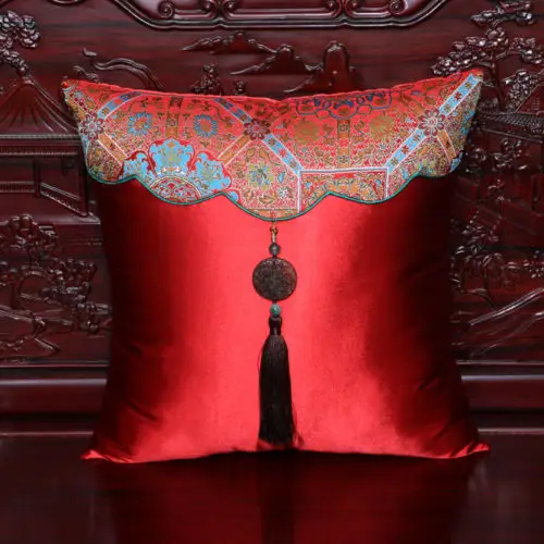 Китайский красный ручной работы ретро смешанный шелк глазет кисточка подушка ( 7