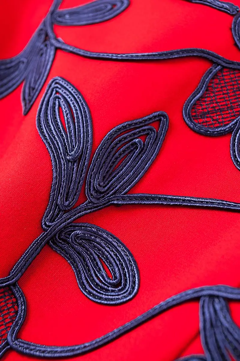 Elegant Jacket New 2016 Autumn Winter Fashion Brand Full Sleeve Blue Embroidery Red Black Spliced Women Long | Женская одежда
