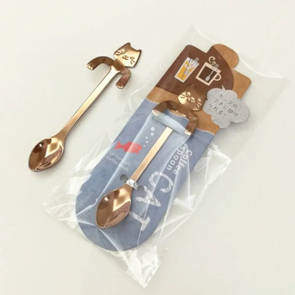 Imixlot 1Pc Stainless Steel Spoon Cute Cartoon Kitten Handle Special Design Pudding Coffee Unique Creative Tableware | Дом и сад
