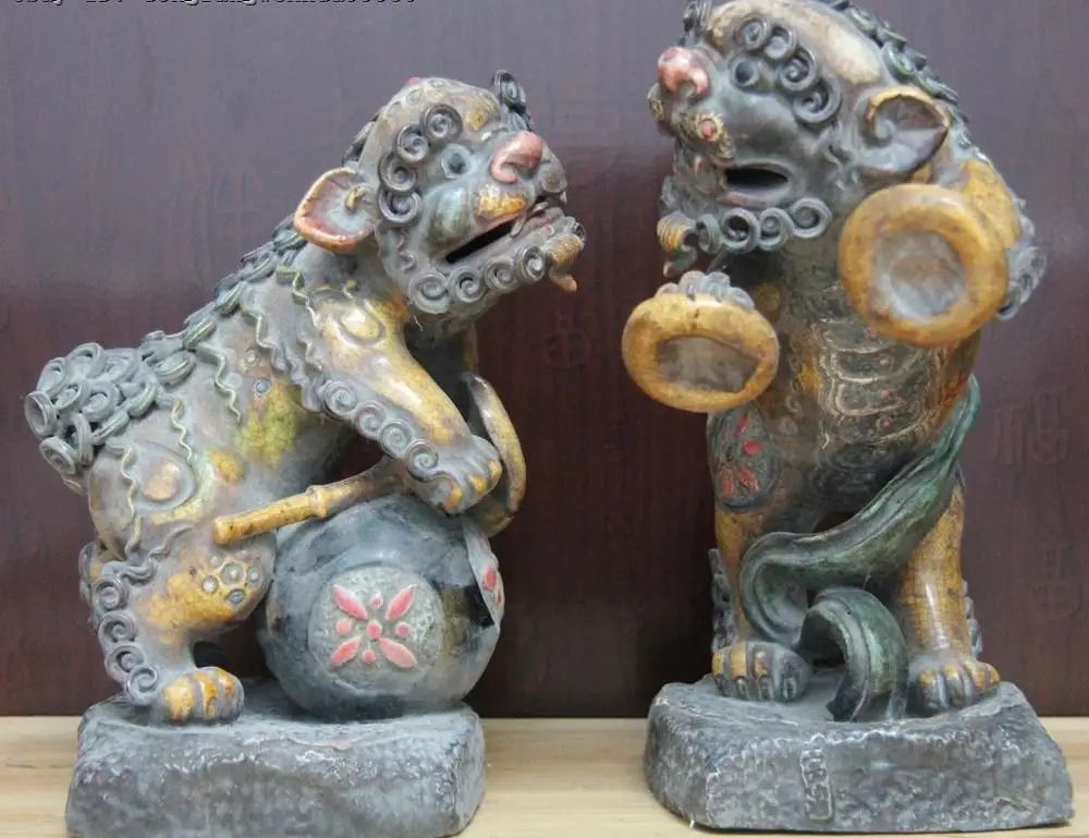 Китайский традиционный фарфор WUCAI Гун и барабан собака статья кайлинь лев статуя