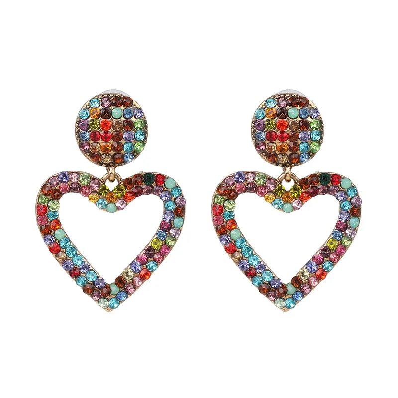 multicolor Висячие серьги в форме сердца для женщин, новые трендовые модные Кристальные Висячие серьги, ювелирные изделия для свадебной вечеринки - Окраска металла: multicolor