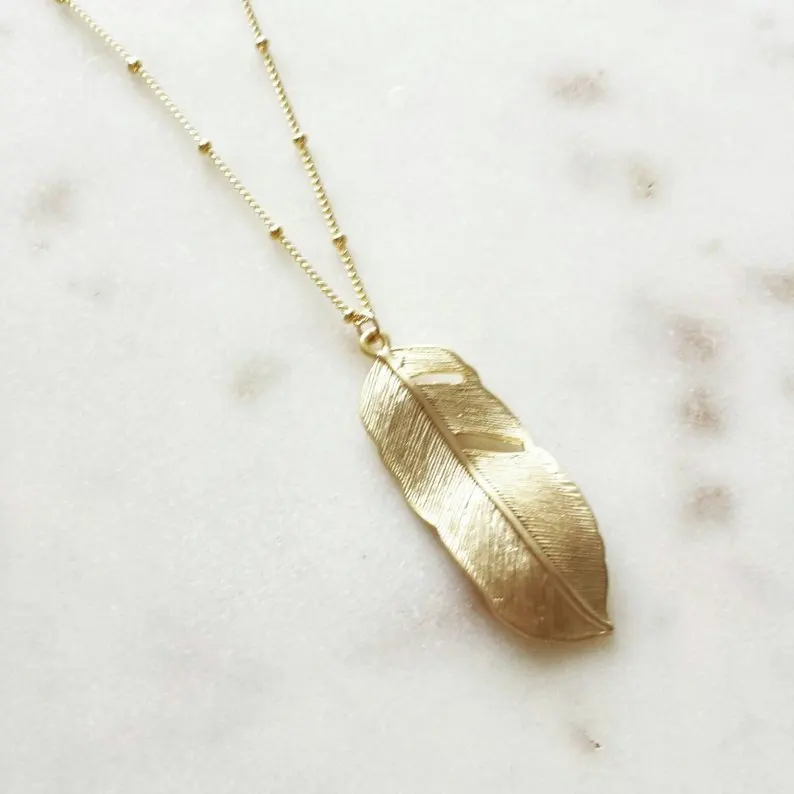 Fashion Simple Long Sweater Chain Necklace Vintage Alloy Feather Pendant Women Statement Jewelry leaf colar minimalista | Украшения и