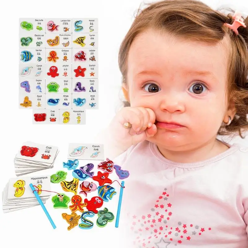 Детские деревянные игрушки для рыбалки 2 в 1 Детский набор игр с животными