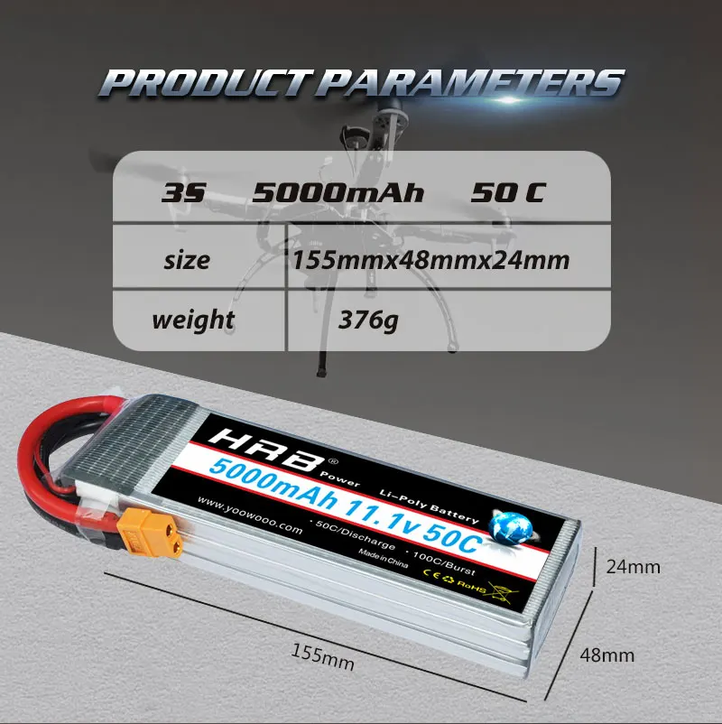 HRB 3s lipo батарея 11,1 v 5000 мА/ч, 50C xt60 разъем для Traxxas осевой радиоуправляемая автомодель трагги гонки баки самолета RC дроны Вертолет Лодка