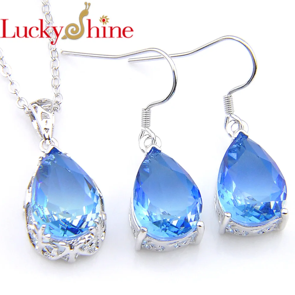 Luckyshine комплект ювелирных изделий из серебра 925 пробы с турмалиновым кристаллом и