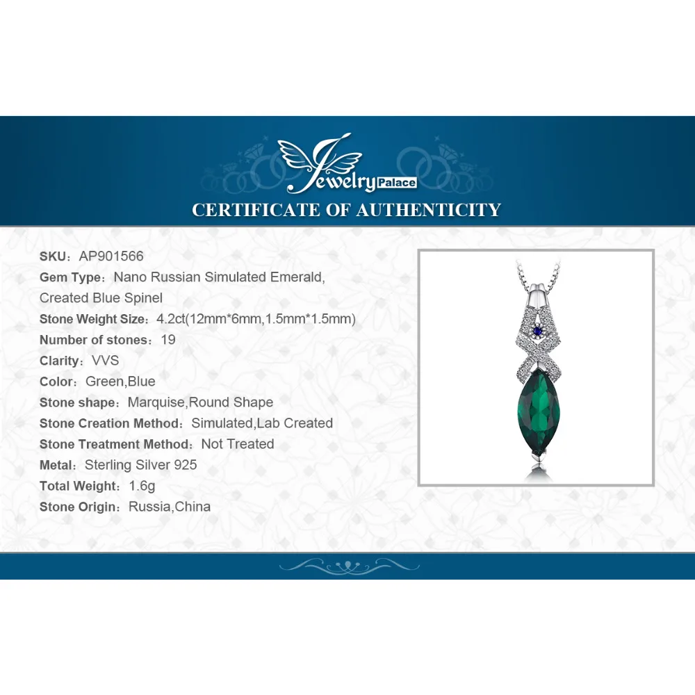 Jewelrypalace роскошные 5.45ct создана изумруд и синий шпинель ожерелья подвески 100%