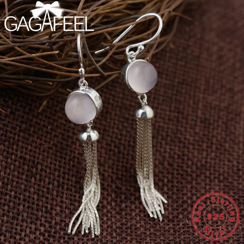 GAGAFEEL женские серьги с розовыми кристаллами 925 пробы серебряные Висячие серьги для женщин Изысканные тайские серебряные ювелирные изделия - Окраска металла: round crystal