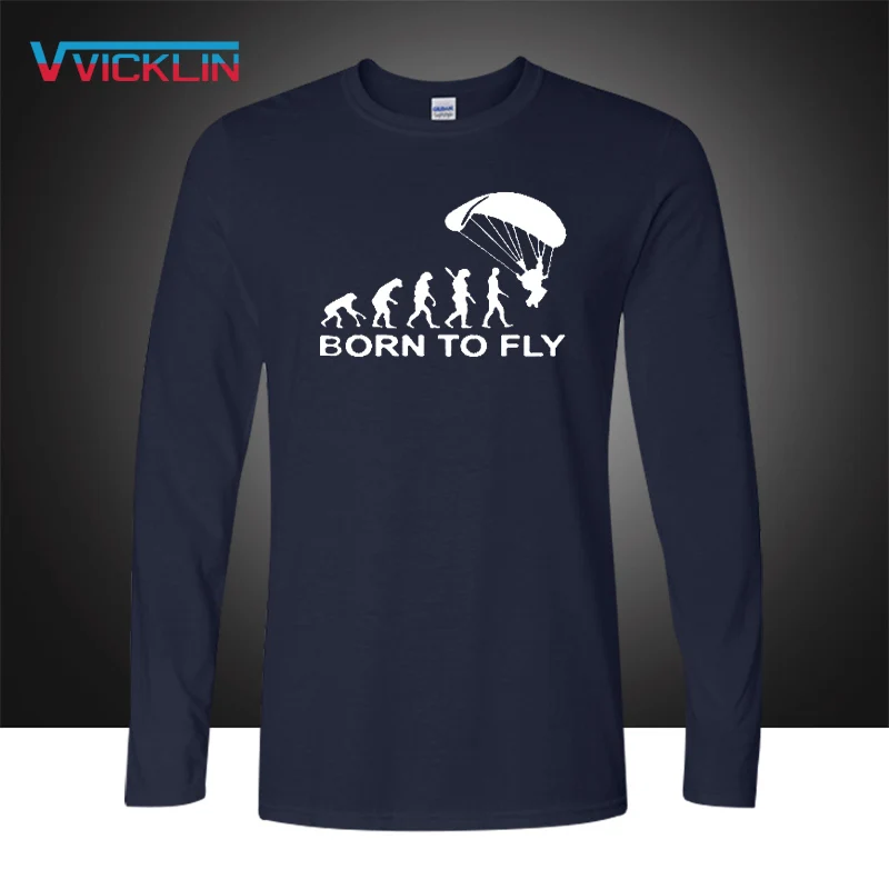 Мужские хлопковые футболки с длинными рукавами графическим принтом evolution born to fly