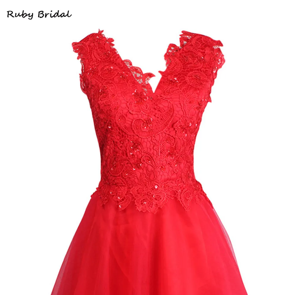 Ruby Bridal 2017 роскошные красные тюлевые Короткие вечерние платья трапециевидной
