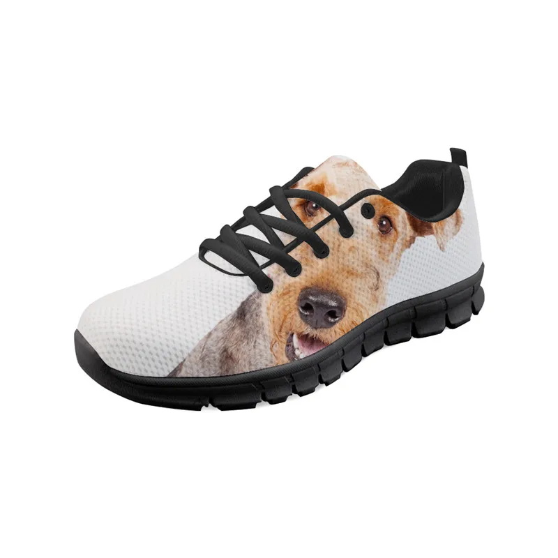 Женские кроссовки с принтом Airedale Terrier черные дышащие модные женские туфли на