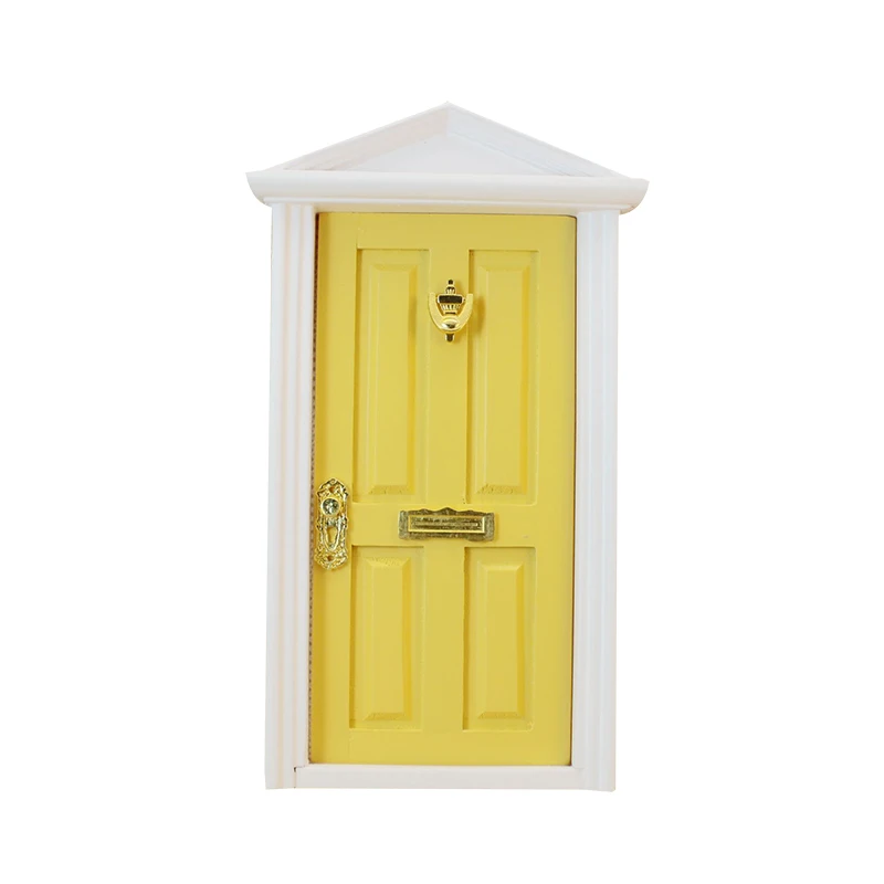 Yellow 1:12 Кукольный домик миниатюрная деревянная дверь DIY роспись Рождественские куклы аксессуары украшения металлический молоток - Цвет: Yellow