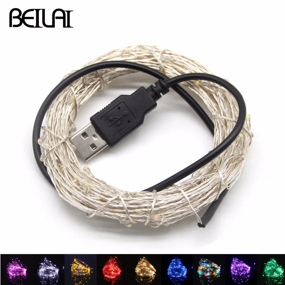 Светодиодная гирлянда 5 В USB 20 м 10 2 серебристая проволока водонепроницаемая для