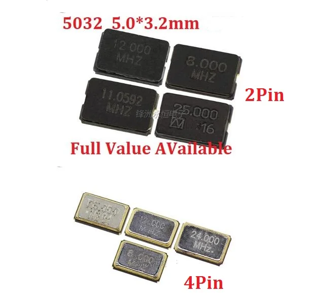 10 шт. пассивный кварцевый генератор SMD 5032 2PIN 8 МГц/10 МГц/11,0592 МГц/12 МГц/16 МГц/20 МГц/24 МГц/25/27 МГц 4Pin 5,0*3,2 мм