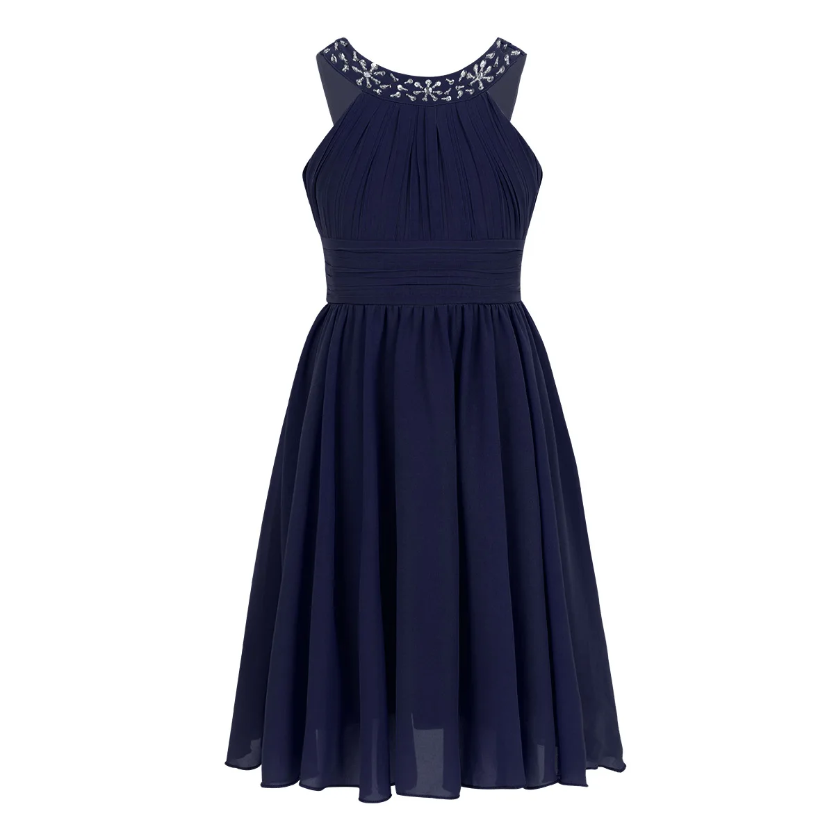 Navy Blue Iefiel для детей для девочек, для детей и подростков на свадьбу платье принцессы элегантное праздничное платье с цветочным рисунком в форме стразы шифоновое платье - Цвет: Navy Blue