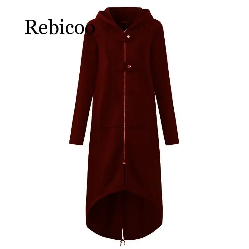 

Fashion long-sleeved hooded trench coat 2019 autumn black zipper plus size 5XL velvet long coat
