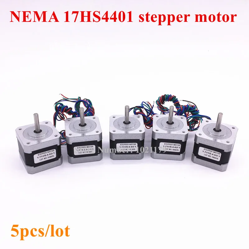 Фото Шаговый двигатель Nema 17, 5 шт./лот, 4-свинцовый двигатель Nema 17HS4401 1.7A, 2-фазный 42 двигатель для оси CNC X / Y / Z №1