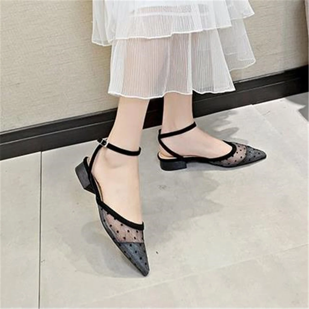 Женские сетчатые сандалии baotou в европейском стиле с острым носком на низком