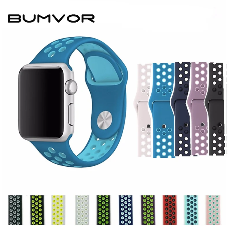 BUMVOR Лидер продаж спортивный силиконовый ремешок для наручных часов Apple Watch 40/44/42/38