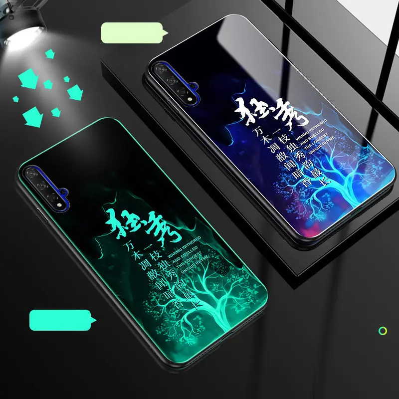 A Светящийся чехол для телефона huawei Honor 20, чехол, светящаяся задняя крышка из закаленного стекла для huawei Honor 20 Pro, чехол, силиконовый чехол - Цвет: A