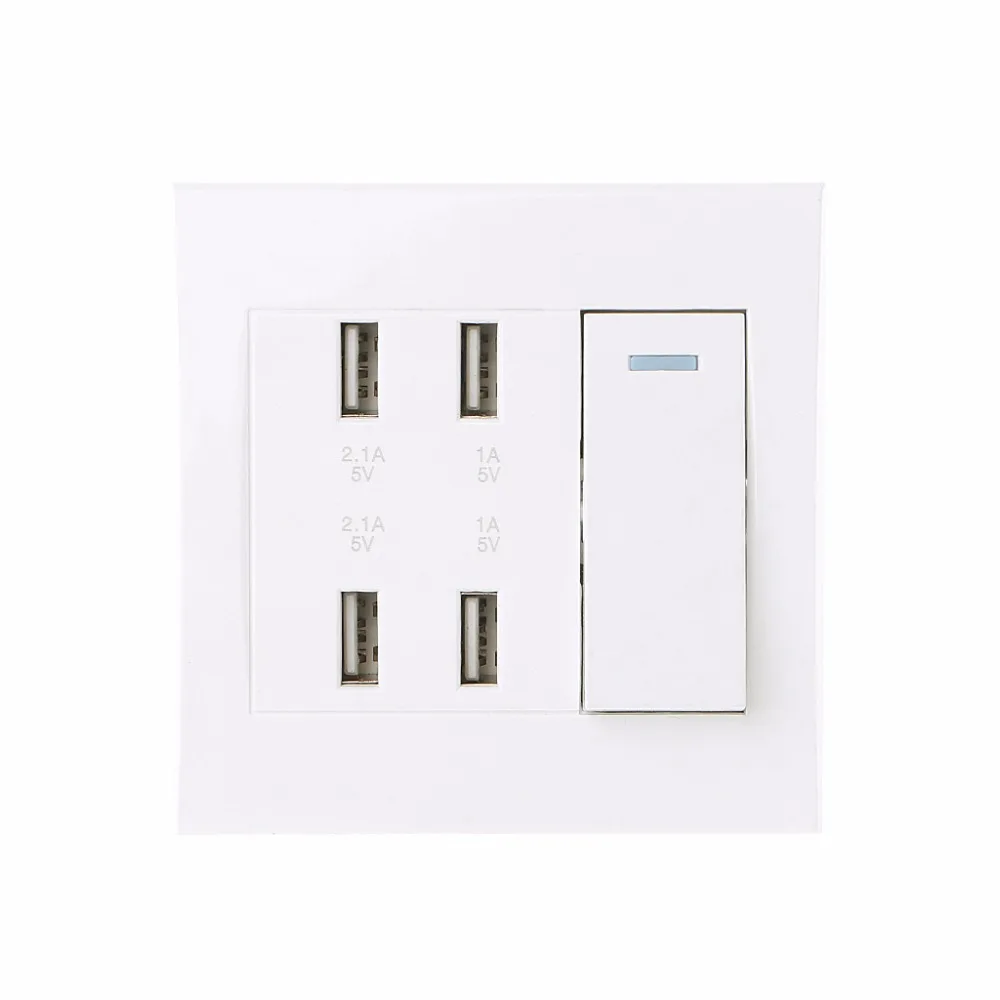 

220V 10A Wall Switch Socket 4 Port USB Charger Power Outlet Adapter Panel Intelligent Charger Sockets
