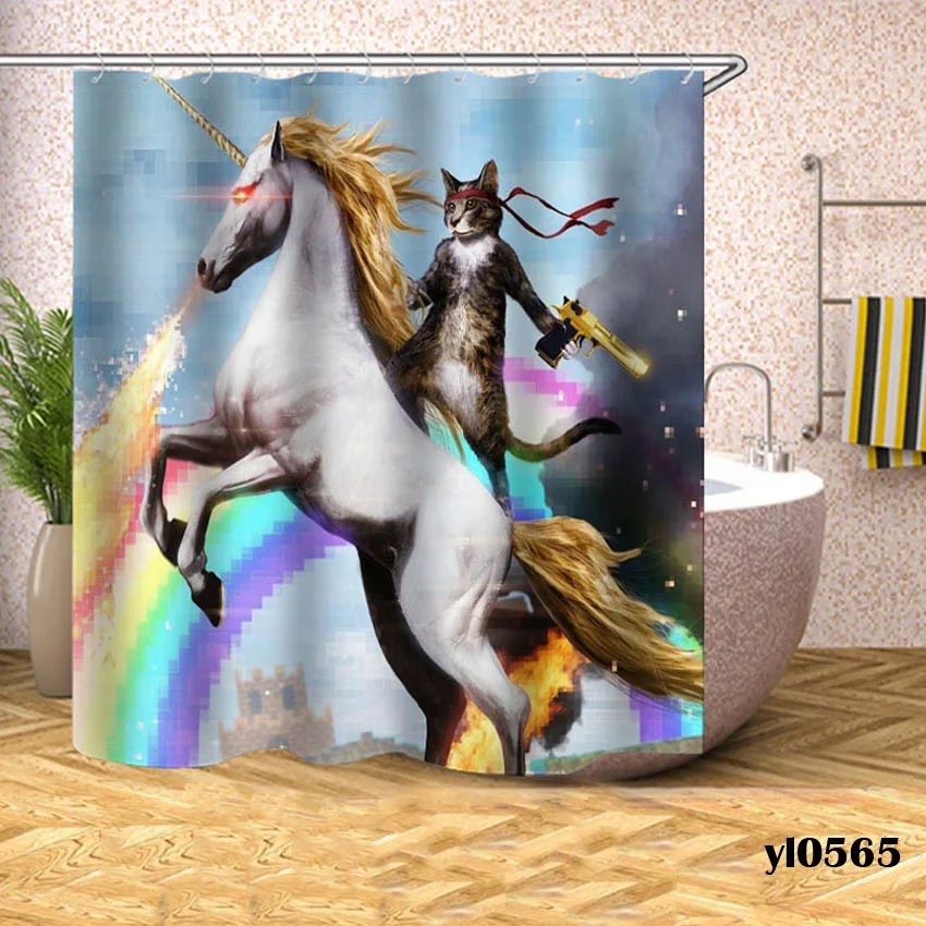 Занавески для душа с рисунком кота из мультфильма, водонепроницаемые занавески для ванной с животными, Большие широкие занавески для ванной, домашний купальный чехол Rideau De Bain - Цвет: Pattern 1