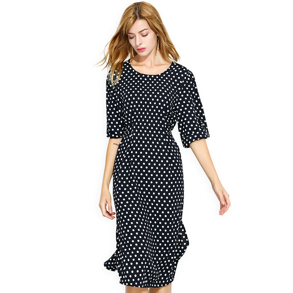 Polka dot ruffle long dress Women sleeve spring casual 2018 Streetwear black Summer Cotton Dress Vestidos 4XL | Женская одежда