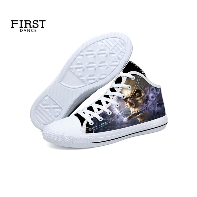 Женские повседневные ботинки до середины икры с 3D принтом черепа парусиновая