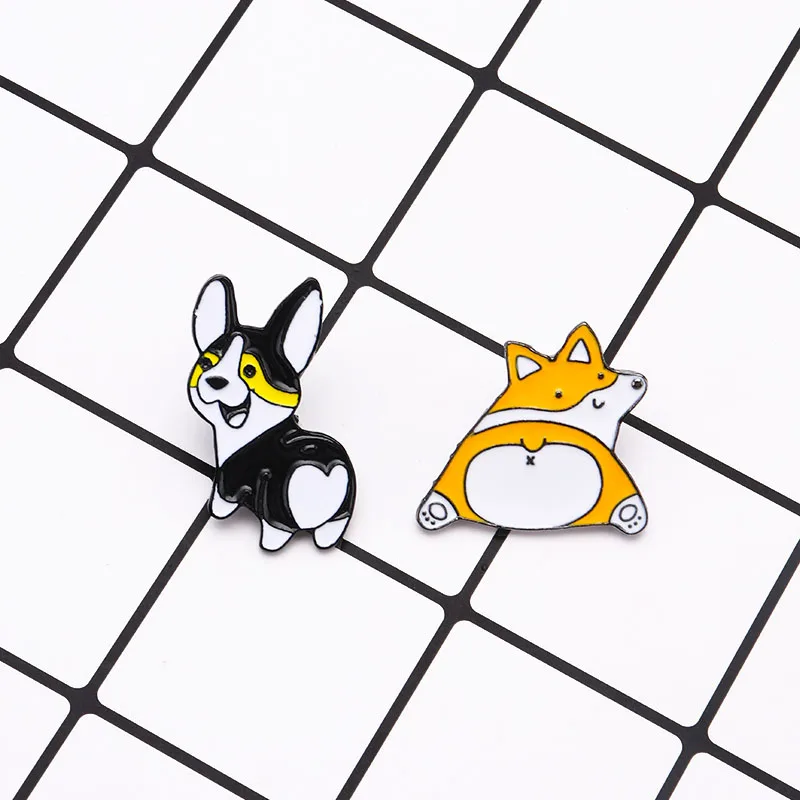 Милые маковые Броши Corgi эмалированные заколки с сердечками для собак отворотами