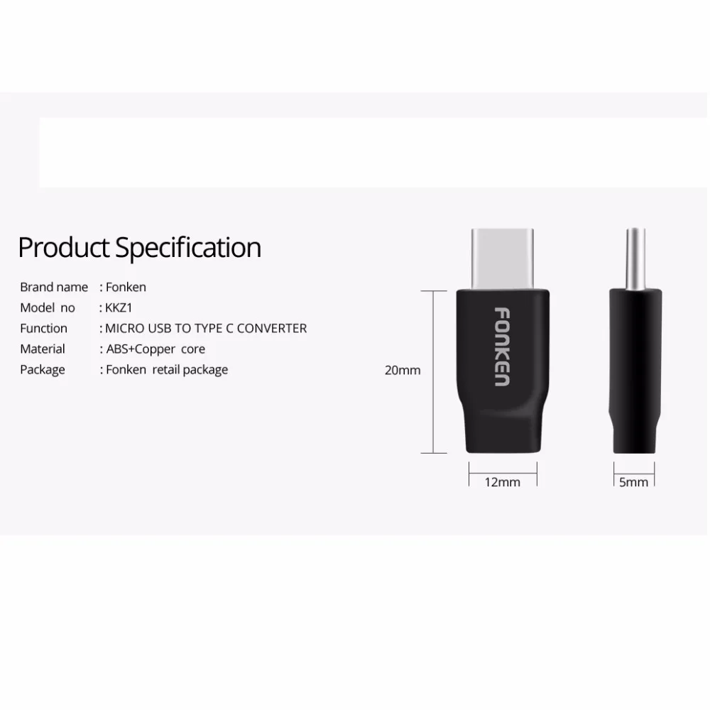 Переходник FONKEN usb type C, универсальный адаптер type-C, адаптер Micro USB на USB C, кабель USB 3,1 для зарядного устройства, конвертер для телефонных кабелей