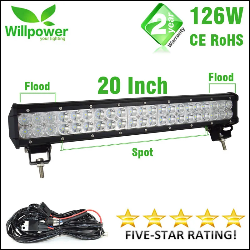 1 pcs with wire Силой воли IP67 Водонепроницаемый 20 дюймов 126 Вт Светодиодный светильник брусок 12В 4x4 грузовой рабочий светильник бар Offroad светодиодный светильник бар светодиодный светильник луч - Цвет: 1 pcs with wire