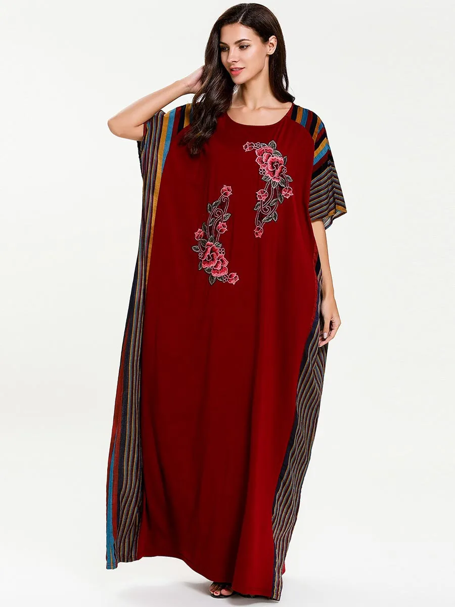 Женская мусульманская ночная рубашка длинная Abaya Дубай вышивка рукав летучая