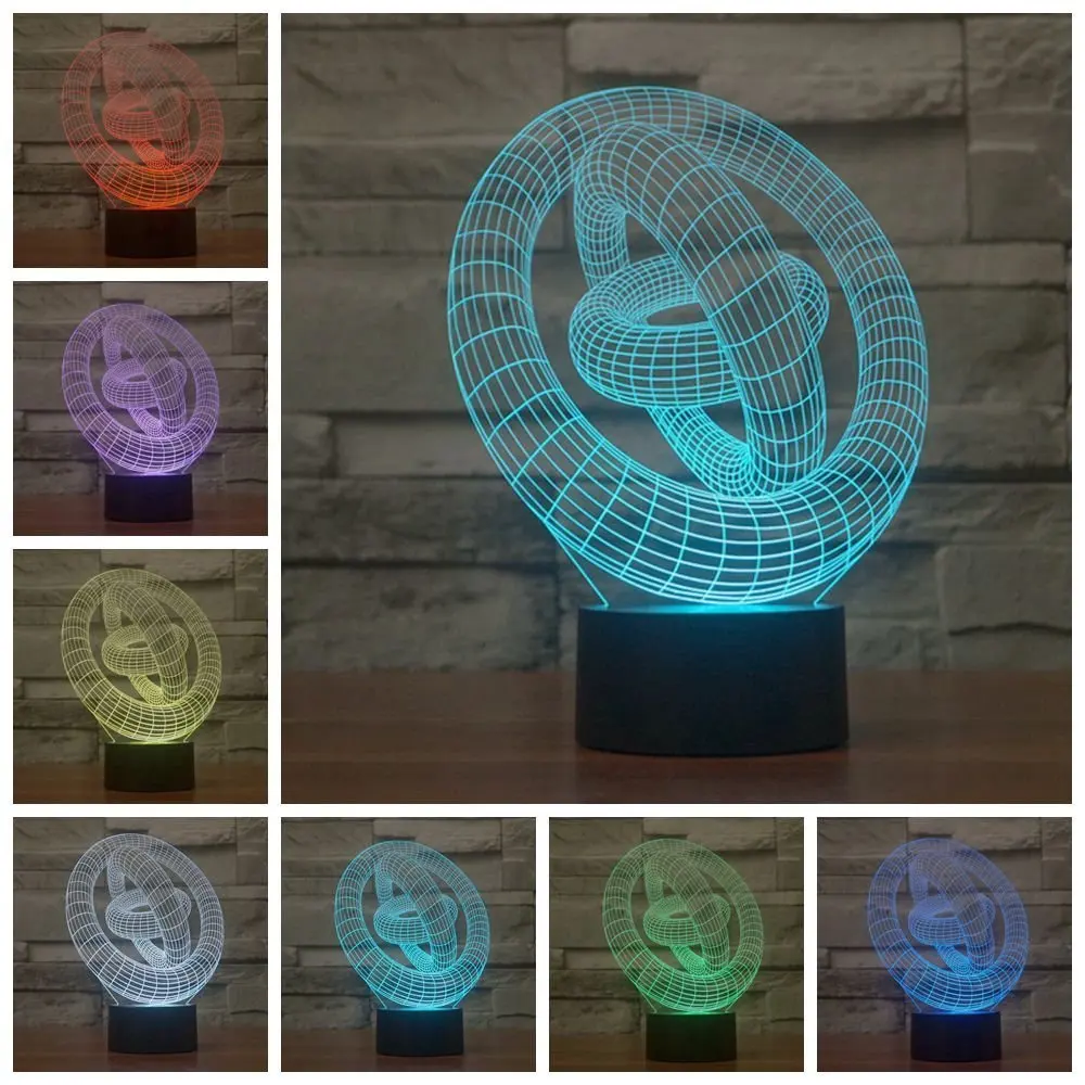 GTBL 3D LED Creative Three - Ring Touch Switch Night Light of 7 Colors Color changeable creative night light touch switch | Освещение
