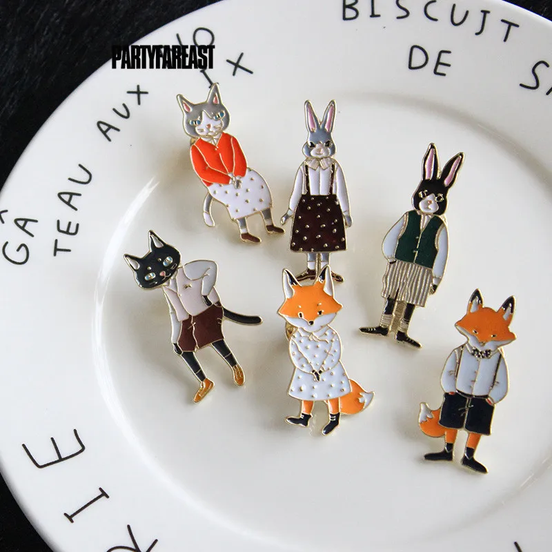 PF Cute Animal Badges Fox Rabbit Cartoon Anime Icons on Clothes Metal Lapel Pin Backpack Female Brooches | Дом и сад