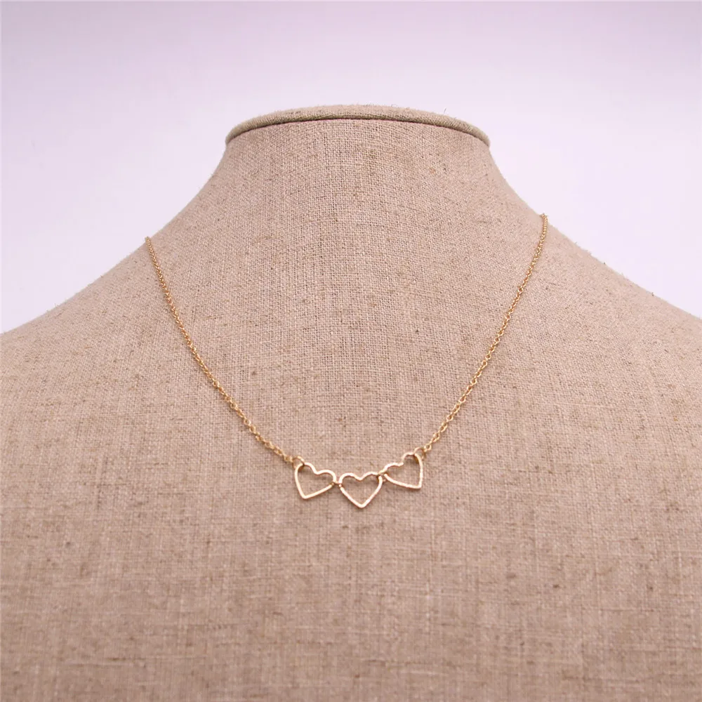 

Hollow out love Pendant necklace Three love heart Pendant necklace for girls the to women