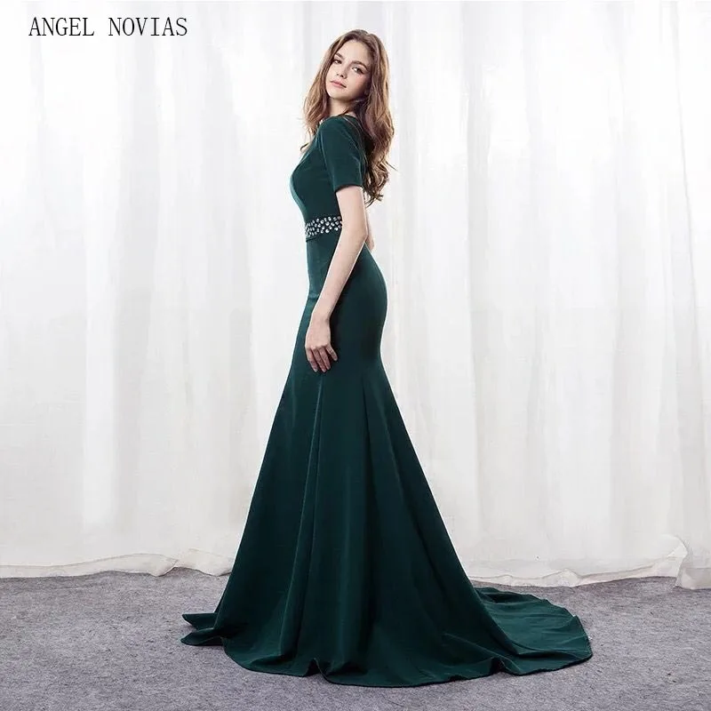 Женское длинное вечернее платье Angel Novias зеленое платье-Русалка с кристаллами для