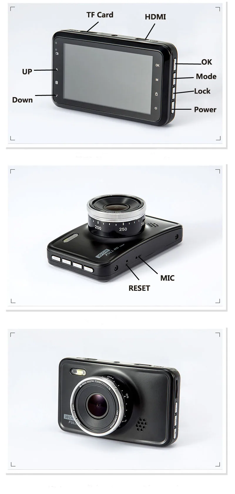 3,0 дюймов Full HD 1080P ips Автомобильный видеорегистратор 170 градусов, камера для машины Novatek 96223 видеорегистратор ночного видения Регистратор