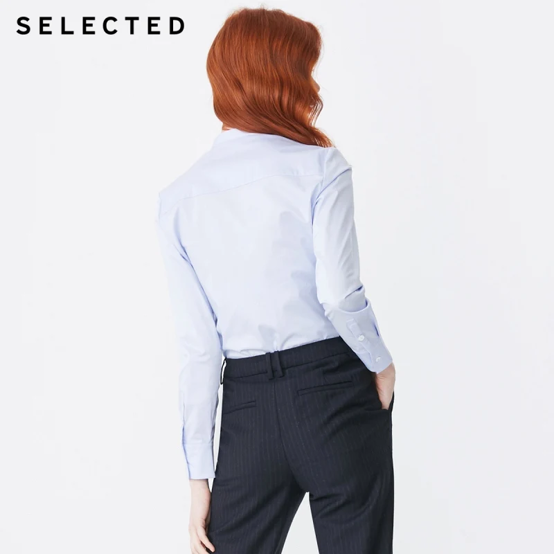 Женская футболка с длинным рукавом из эластичного хлопка со стоячим воротником в